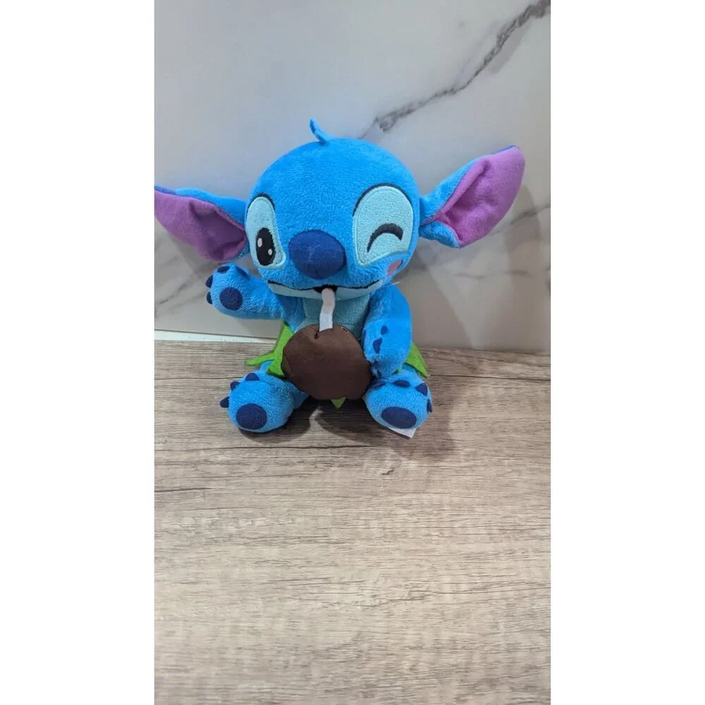 Disney‎ Stitch Plush Toy With Coconut Drink & Green Grass Skirt 7